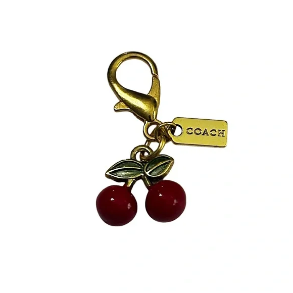 Coach Red Cherry Bag Charm Keychain With Gold Hardware - Picture 3 of 6